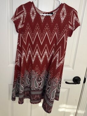 Derek Heart Red and White Paisley Chevron Midi Dress